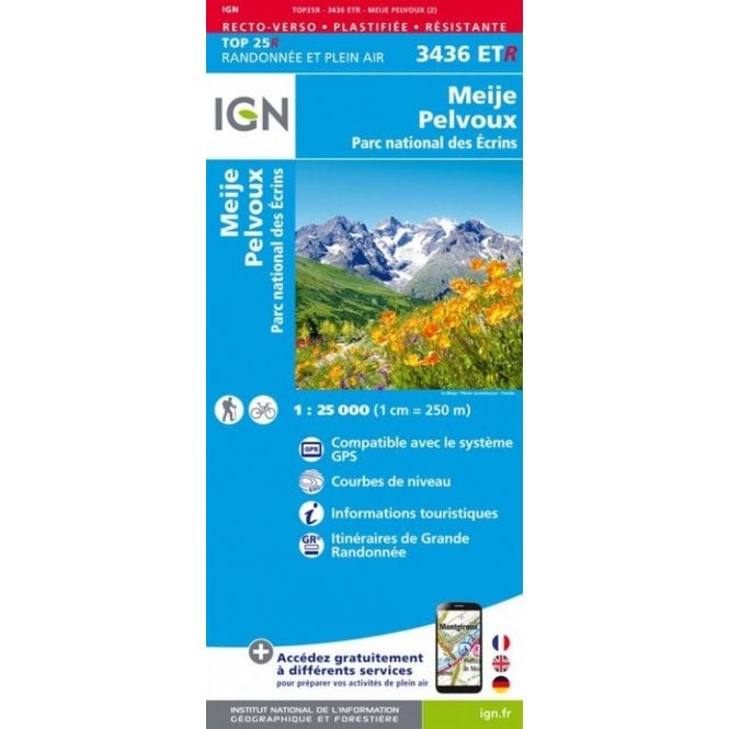 Ecrins Map | IGN 3436 ETR Meije, Pelvoux, Parc National des Ecrins Resistant