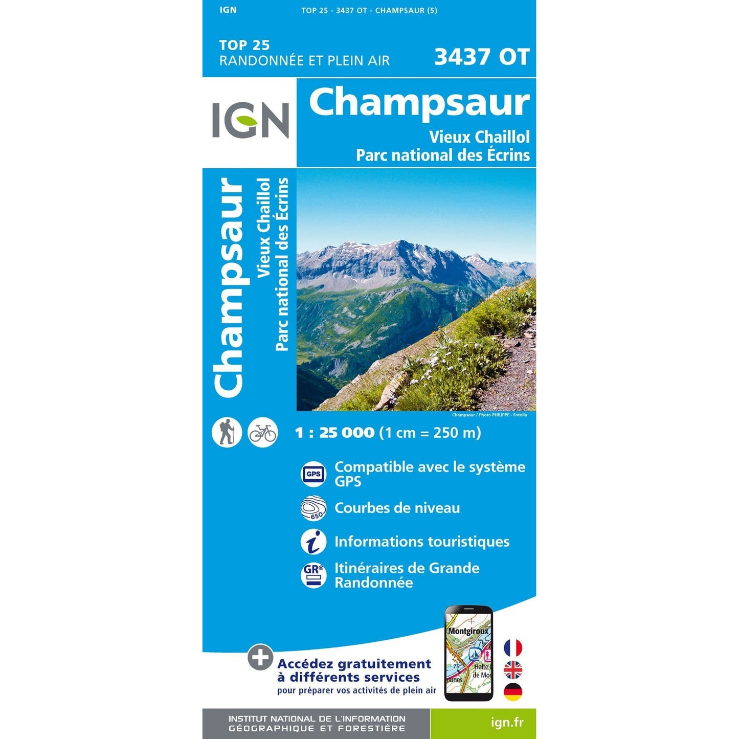 Ecrins Map | IGN 3437 OT Champsaur / Vieux Chaillol / Parc national des Ecrins | Backcountry Books