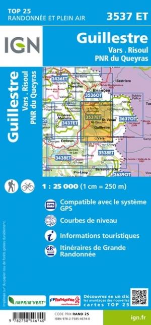 Queyras Map IGN 3537 ET Guillestre / Vars / Risoul / PNR du Queyras | Backcountry Books