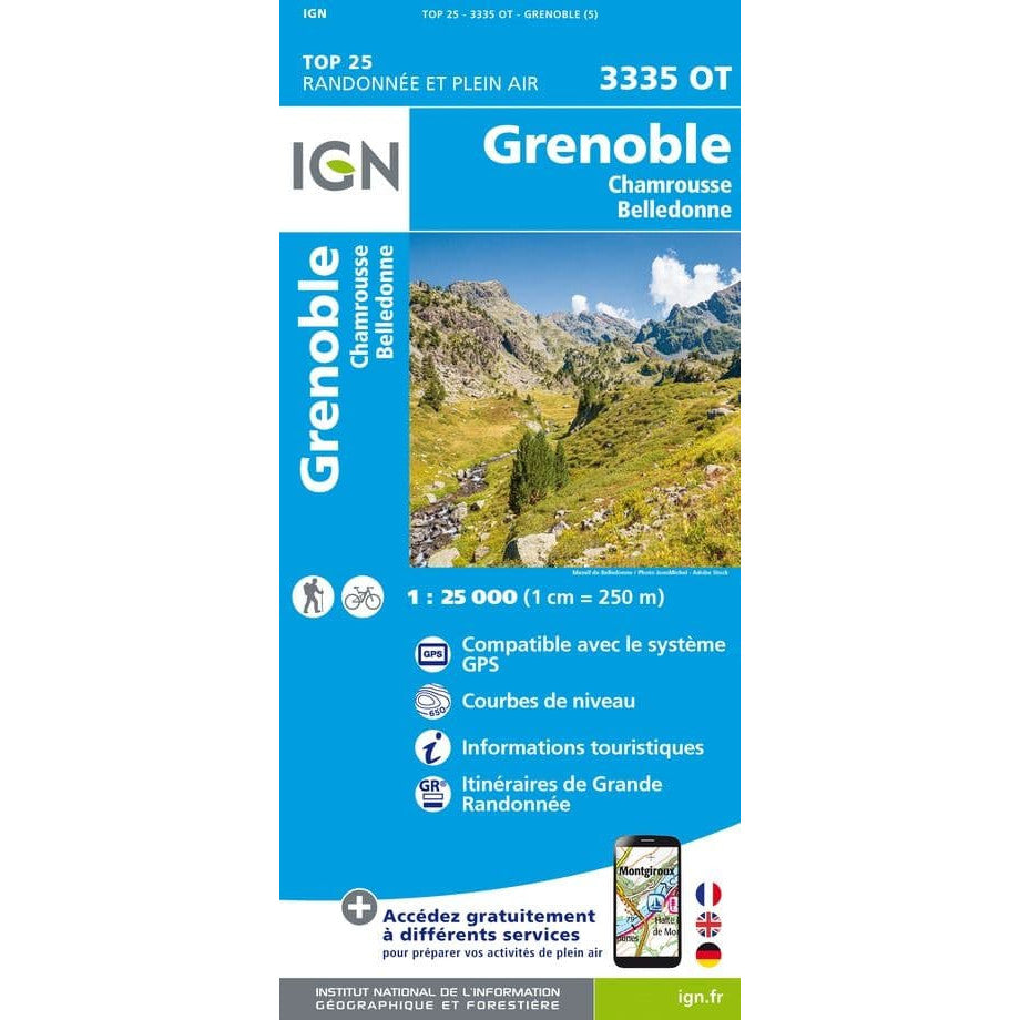 Grenoble Map IGN 3335 OT Grenoble / Chamrousse / Belldonne | Backcountry Books