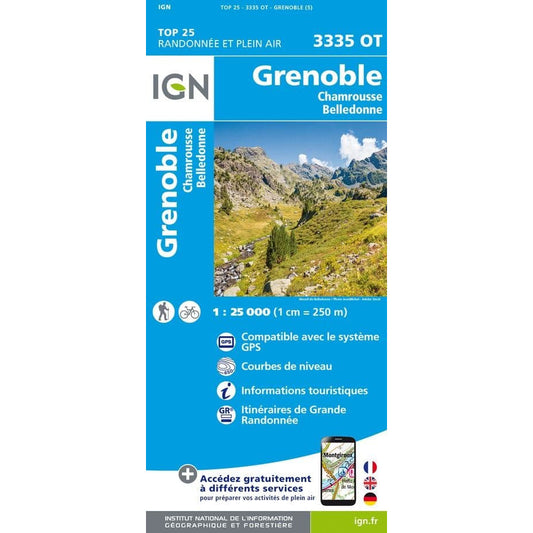 Grenoble Map IGN 3335 OT Grenoble / Chamrousse / Belldonne | Backcountry Books