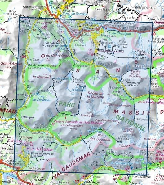 Les Deux Alpes Map | IGN 3336 ET les Deux Alpes, Olan, Muzelle, Parc national de Ecrins | Backcountry Books