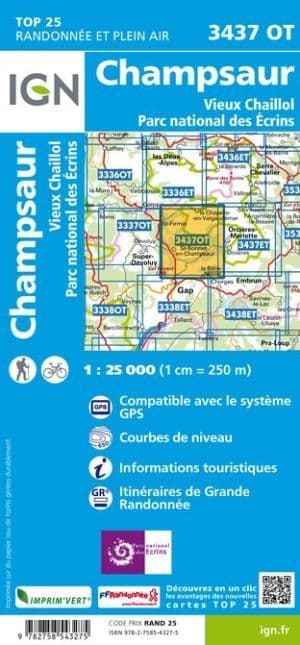 Ecrins Map | IGN 3437 OT Champsaur / Vieux Chaillol / Parc national des Ecrins | Backcountry Books