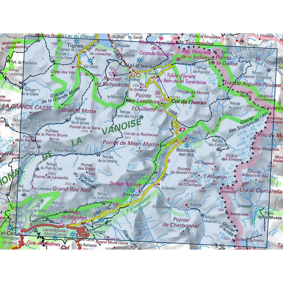 Tignes Val d'Isere Map Map | IGN 3633 ET Tignes, Val d'Isere, Haute Maurienne, PN de la Vanoise | Backcountry Books