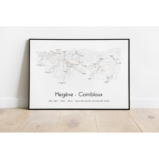 Megeve Combloux Piste Map Wall Print Poster