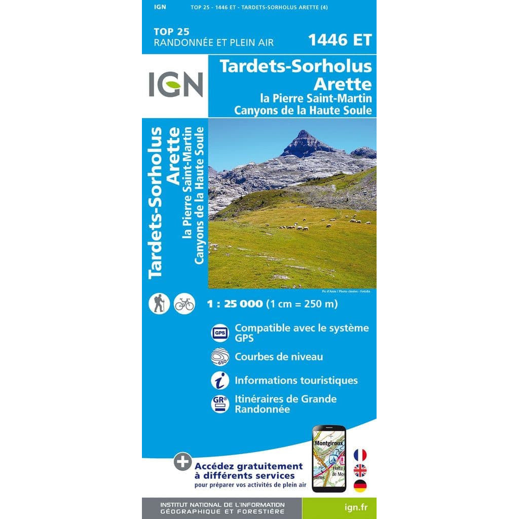 Pyrenees Map IGN 1446 ET Tardet Sorholus