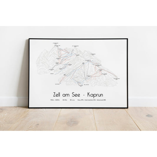 Zell am See Kaprun ski piste map wall print poster | Backcountry Books