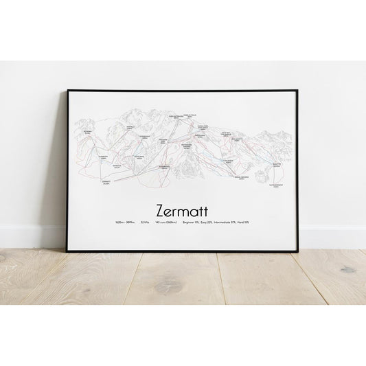 Zermatt Piste Map Wall Print Poster | Backcountry Books