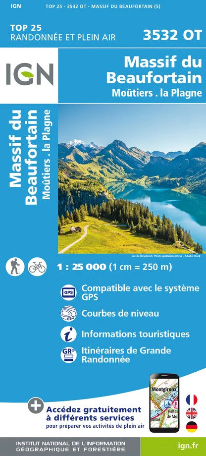 La Plagne Map | IGN 3532 OT Massif du Beaufortin / Moûtiers / La Plagne